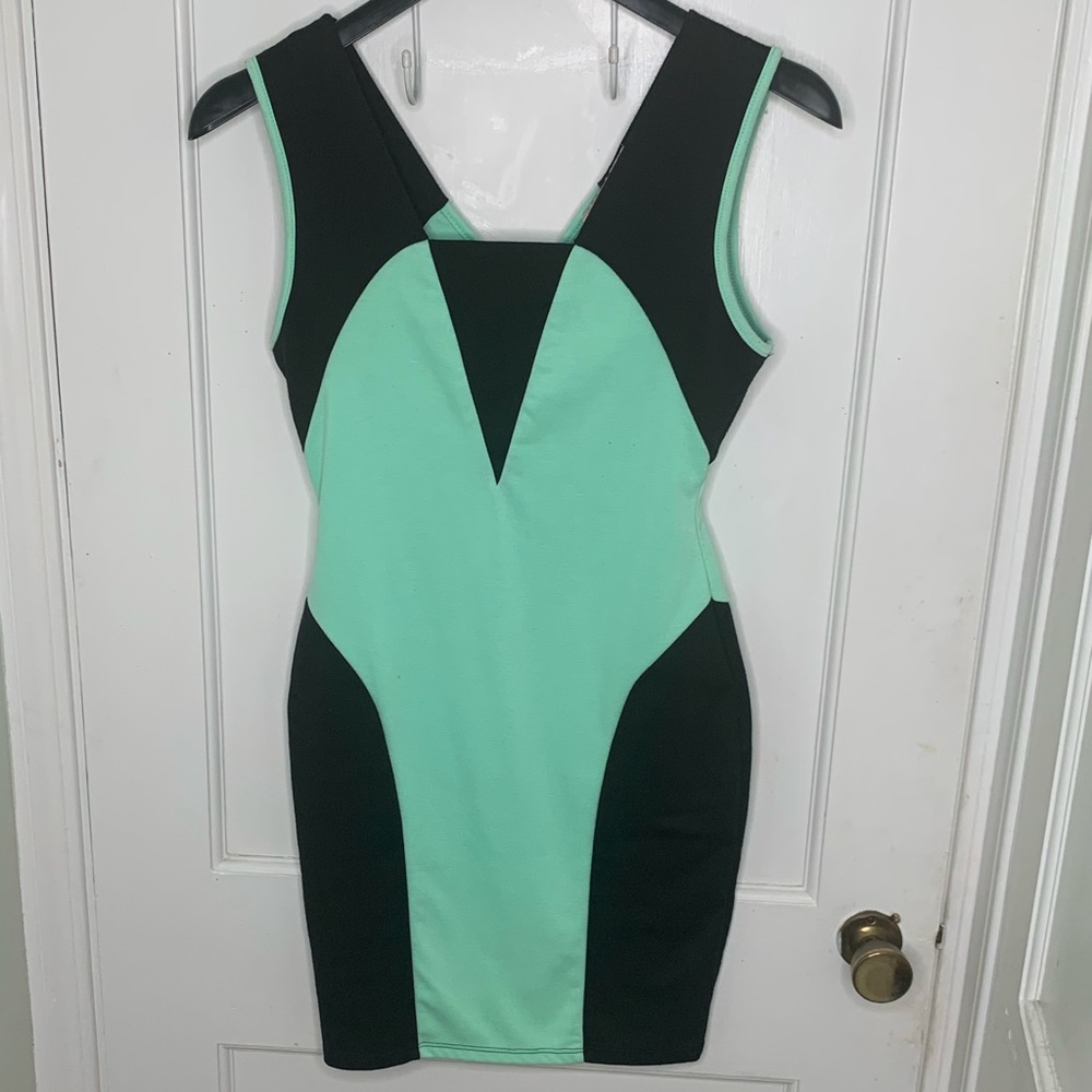 Mint and black mini dress
